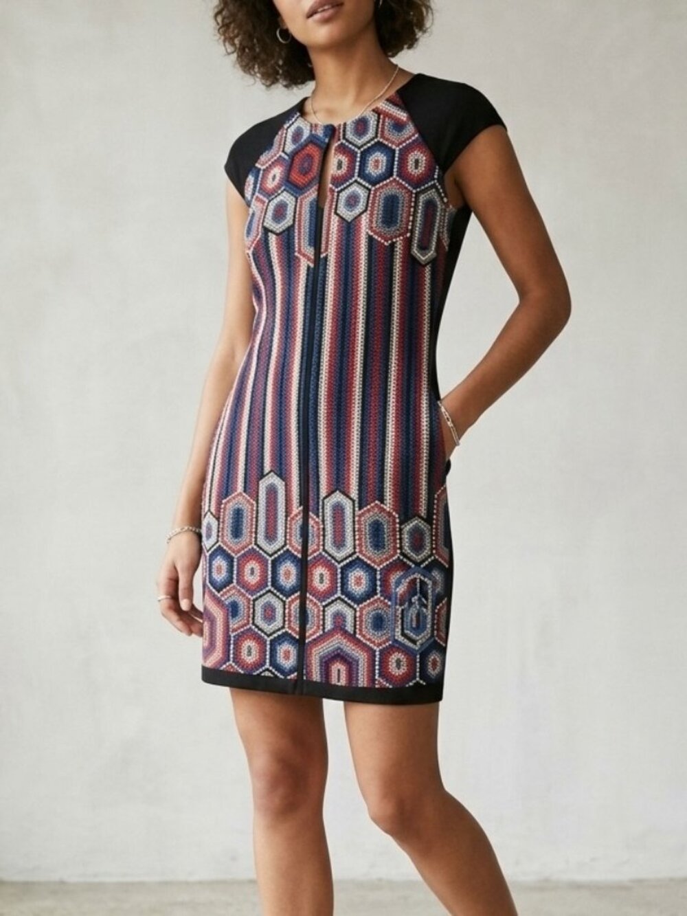 DESIGUAL Jane Geometric Mosaic Hexagon Knit Dress sz S
